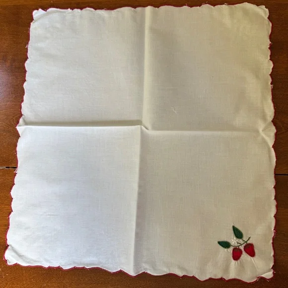 Vintage Strawberry Embroidered White Napkins & Placemats - set of 8